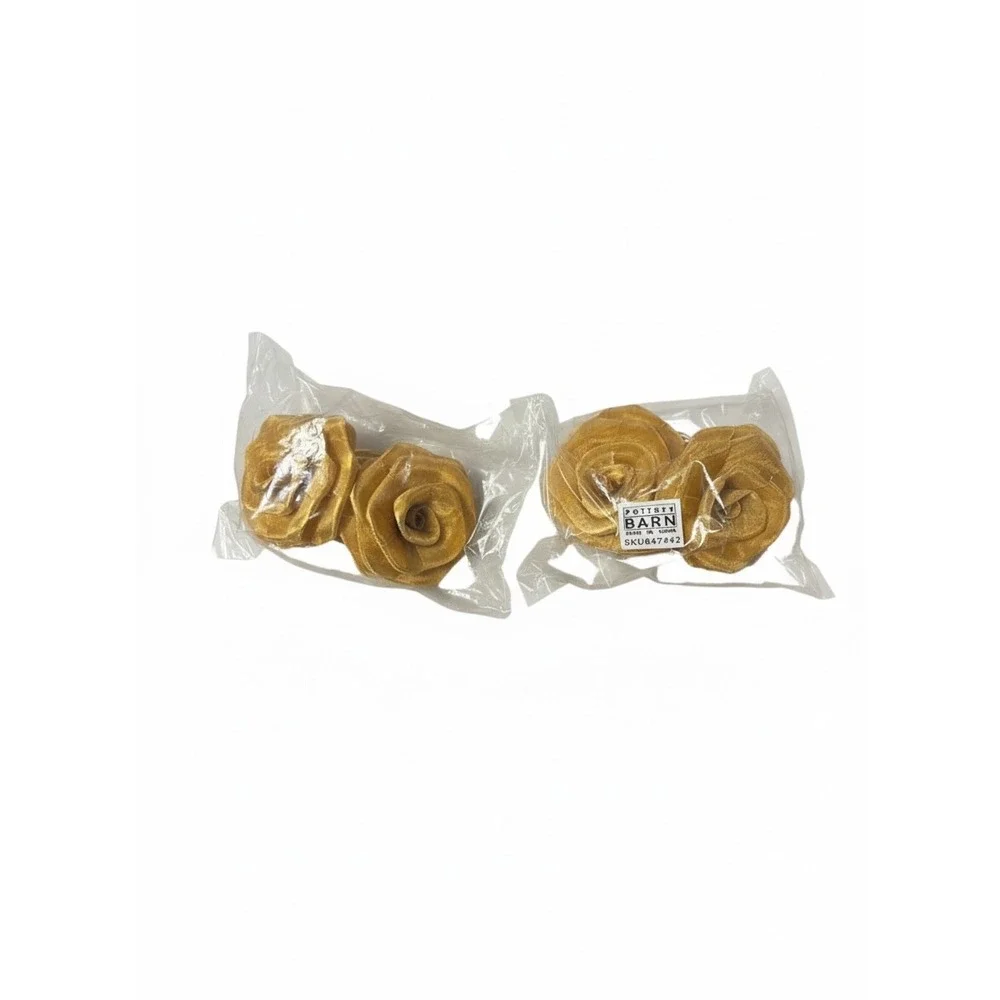 NWT! Pottery Barn Gold‎ Rose Napkin Rings Set of 4 Rustic Farmhouse Decor